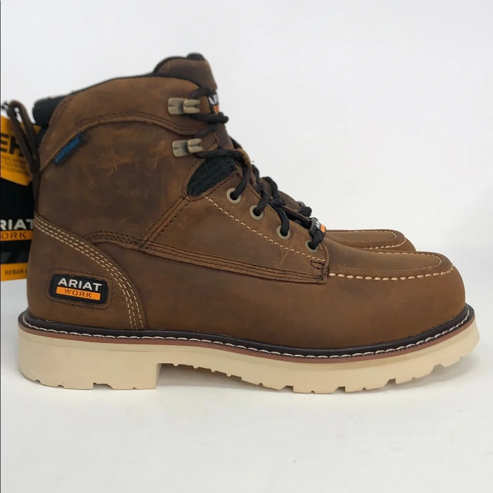 Ariat Work Rebar Lift 6” H2O Distressed Brown EH ESoft Toe Men’s Boots - Size 8